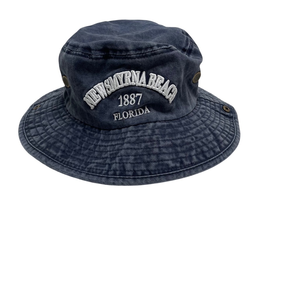 Lucky 7 USA New Smyrna Beach Florida 1887 Navy Blue Bucket Boonie Hat‎ L/XL